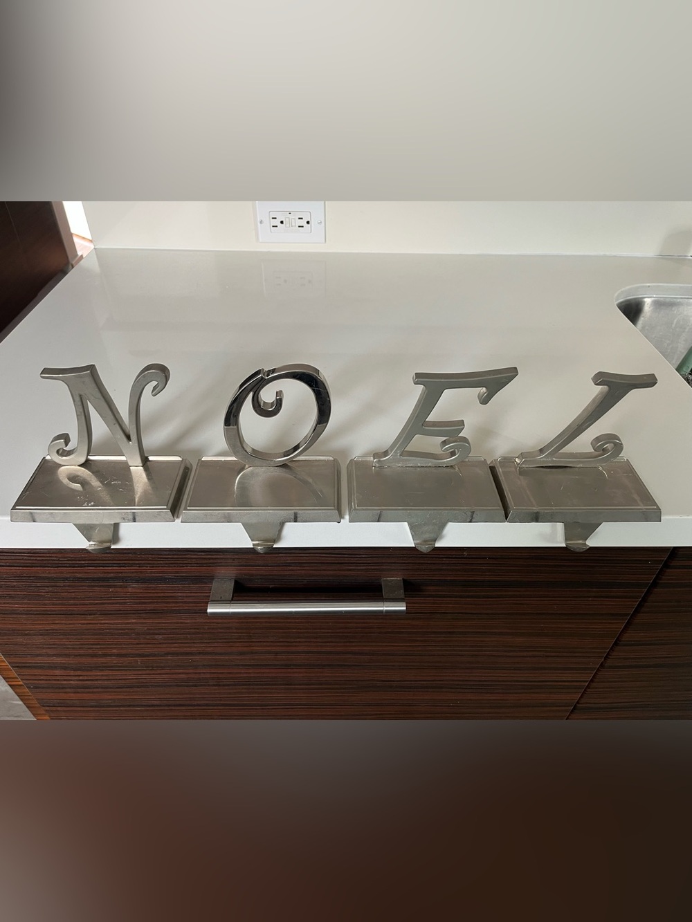 Metal NOEL Decorative Letter Set - Silver Holiday Mantle Stocking Hooks